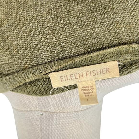 Eileen‎ Fisher Cardigan Sweater Knit Short Sleeve Linen Silk Olive Green Large - Picture 7 of 9
